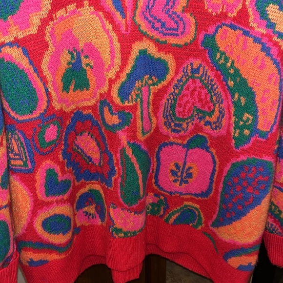 Farm Rio Lisa red cardigan sweater hearts fruit colorful bright oversized L - Picture 12 of 15